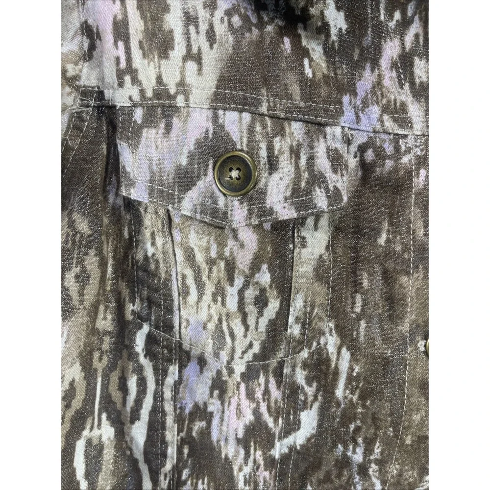 CHICO'S 3/4 Sleeve Jacket Brown Beige Print Linen Blend Size 1 NWT